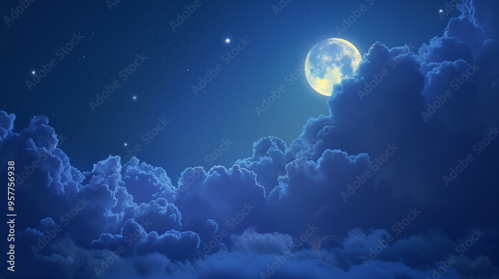 Full Moon and Starry Night Sky Above a Sea of Clouds Full Moon and Starry Night Sky Above a Sea of Clouds