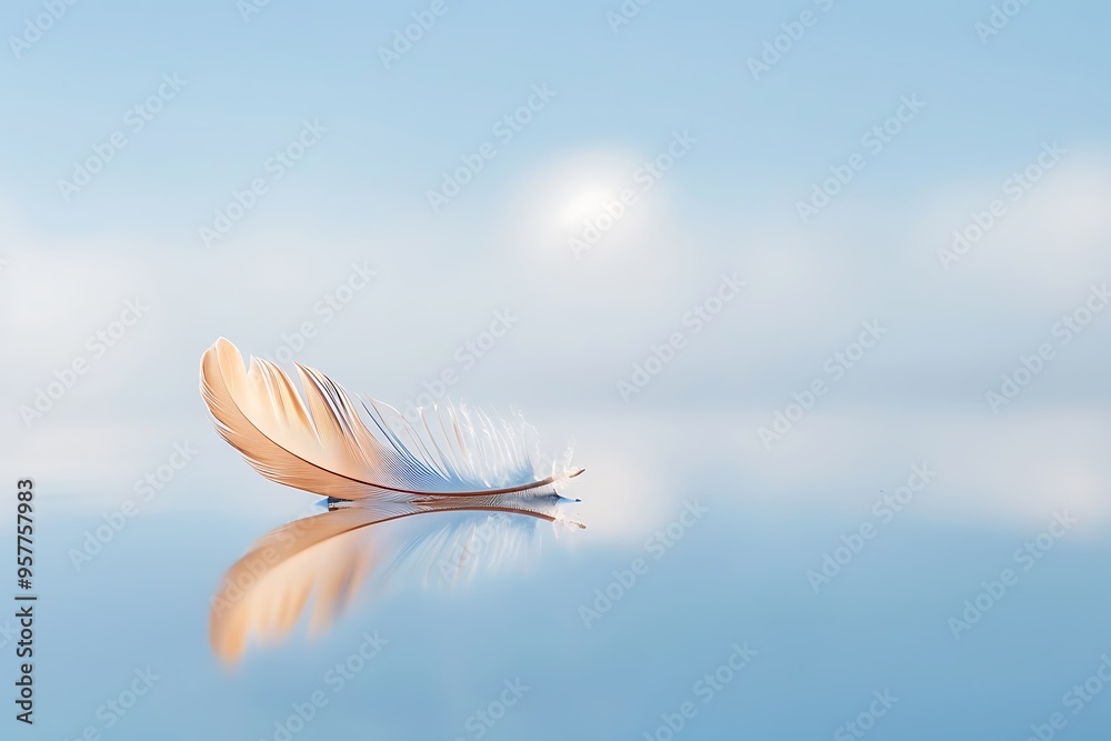 Minimalist image of a single feather floating Minimalist image of a single feather floating