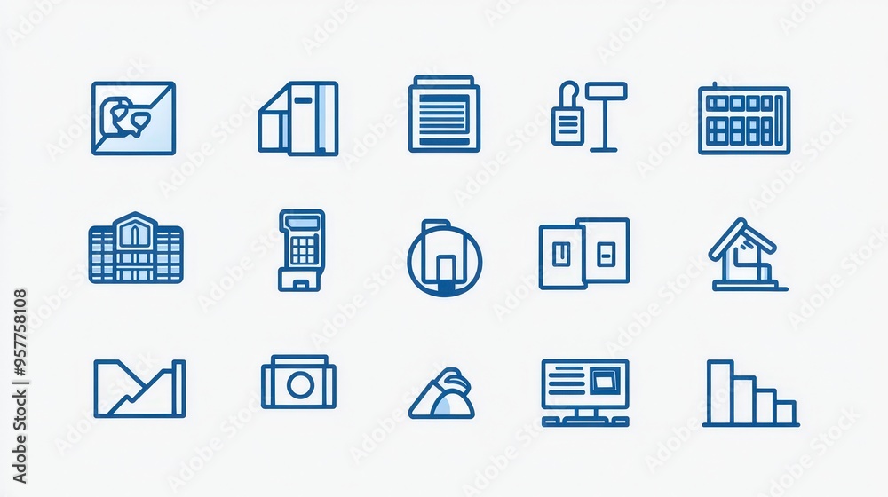 Minimalist Blue Line Art Icons on White Background for Clean and Modern Design Look Minimalist Blue Line Art Icons on White Background for Clean and Modern Design Look