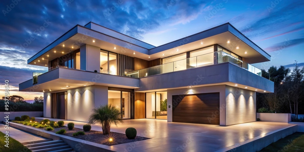 Fototapeta premium of a modern house with creative lighting design, ,modern, house, creative, lighting, design, architecture, interior