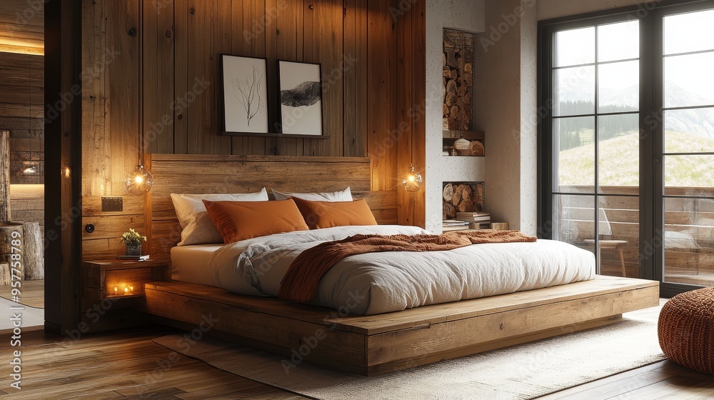 Modern Rustic Bedroom Interior Design with Wooden Platform Bed Modern Rustic Bedroom Interior Design with Wooden Platform Bed