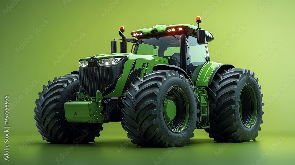 Obraz premium Green Tractor on Green Background