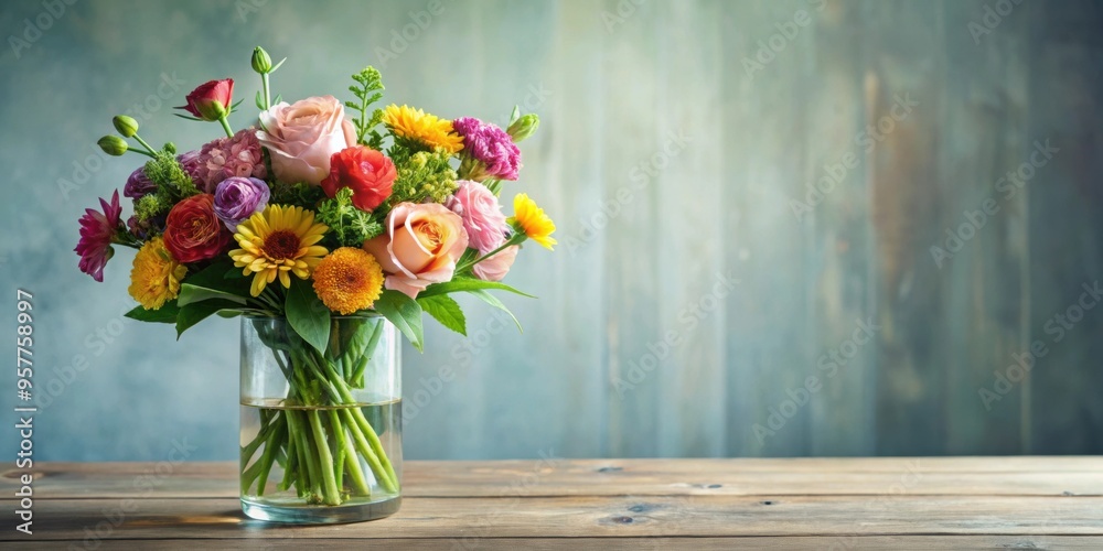 Beautiful flower arrangement in a clear glass vase filled with colorful blooms , flowers, floral, arrangement, glass