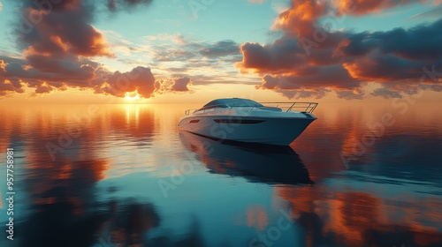 Luxury Yacht at Sunset on the Ocean