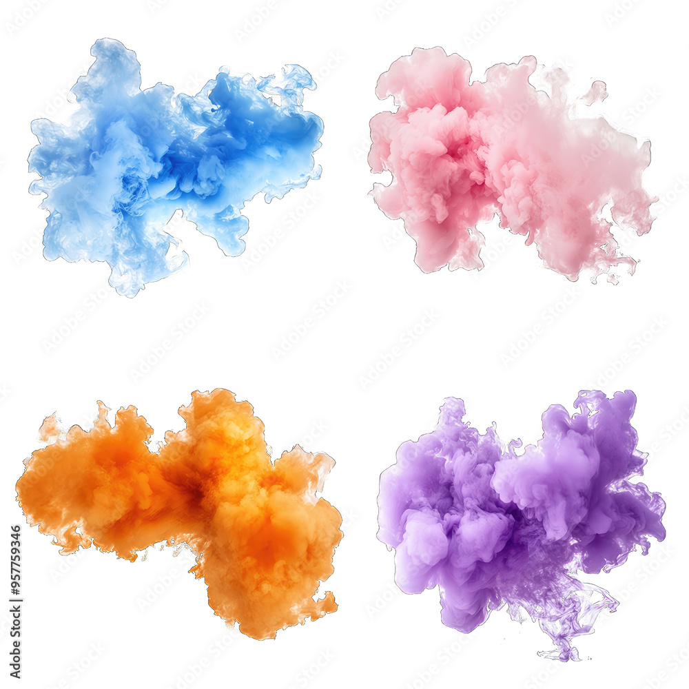 The four different colored smoke clouds are vibrant and eye-catching The four different colored smoke clouds are vibrant and eye-catching