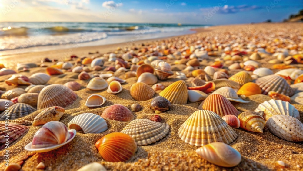 Shells scattered on a sandy beach , seashells, shells, beach, sand, shoreline, ocean, coast, nature, summer, vacation Shells scattered on a sandy beach , seashells, shells, beach, sand, shoreline, ocean, coast, nature, summer, vacation