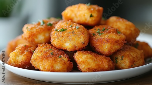 Golden Brown Crispy Potato Bites on a White Plate