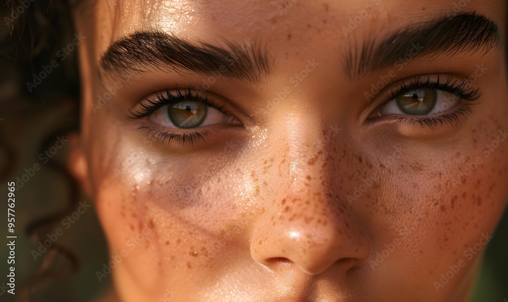 Fototapeta premium Female face close-up, showing skin problems. Dry skin, acne, wrinkles and other imperfections. Rejuvenation, hydration and skin treatment. 