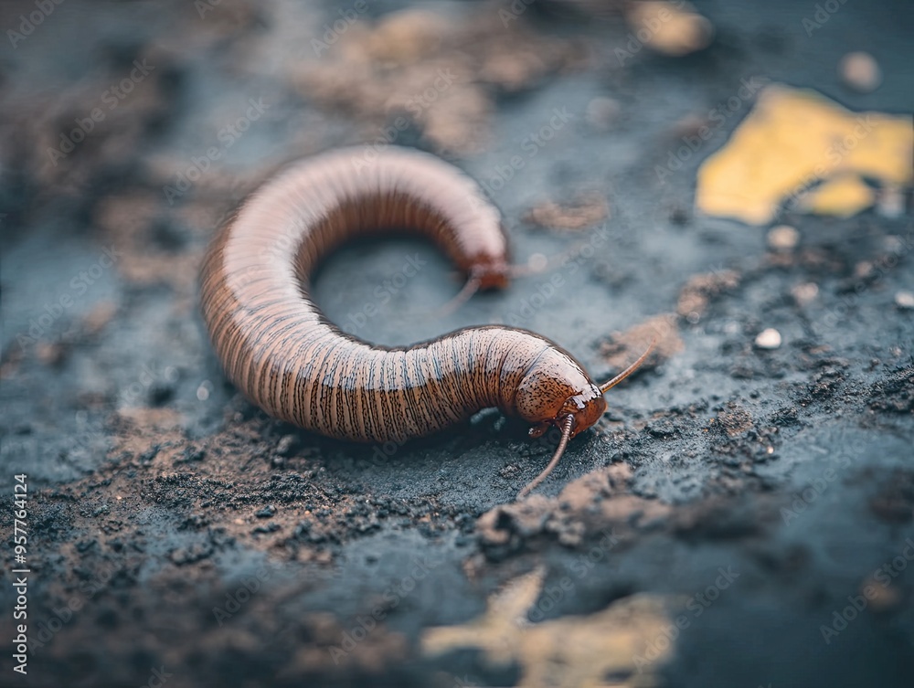 Earthworm isolated on metal background Earthworm isolated on metal background