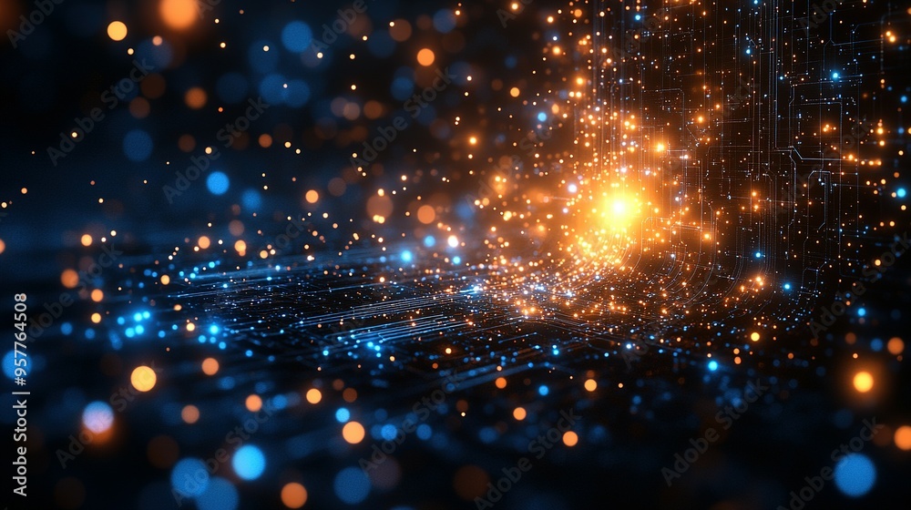 Abstract Digital Network with Glowing Lights Abstract Digital Network with Glowing Lights