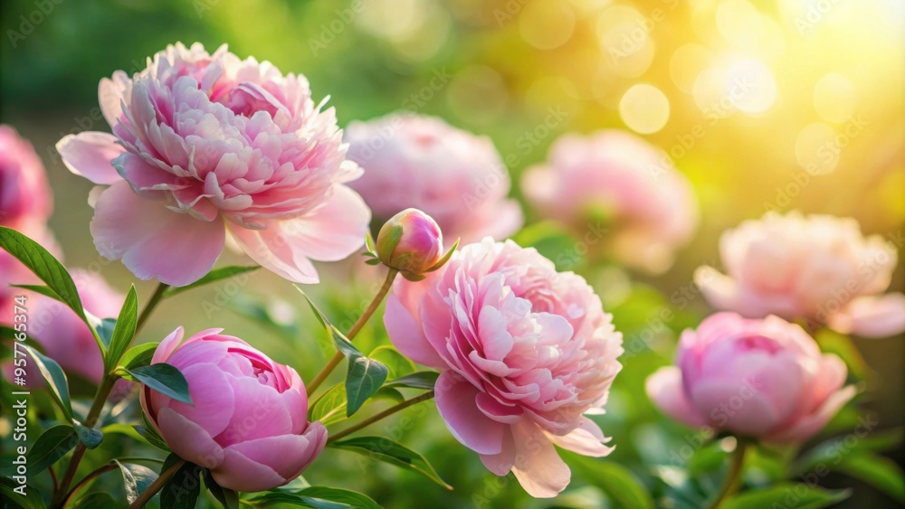 Obraz premium Delicate peonies blooming under soft sunlight, peonies, flowers, delicate, blooming, soft sunlight, garden, nature, plants