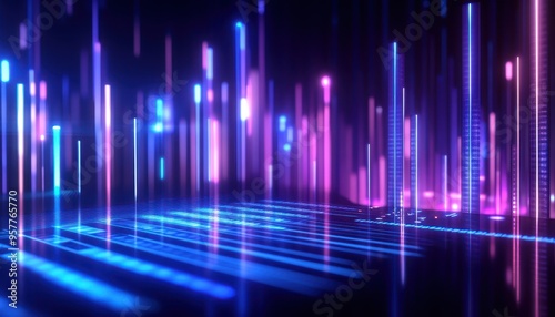 A vibrant abstract background showcasing colorful light streaks and particles  ideal for technology and digital themes.
