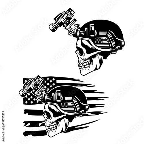 Night Vision Skull | US Night Vision Skull | US Army | Dead Soldier | US Flag | Soldier Skull | 4th of July | Patriotic Army | Original Illustration | Vector and Clipart | Cutfile and Stencil