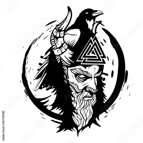Odin | Viking God | Norse mythology | Valkyrie Viking | God of War | Viking Warrior | Norse God of Wisdom | God of Death | Original Illustration | Vector and Clipart | Cutfile and Stencil