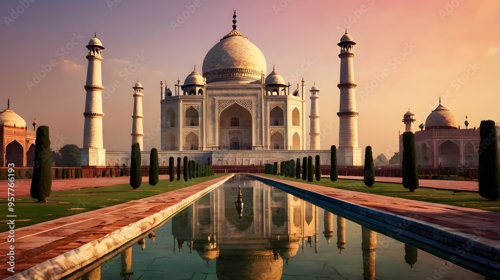 Obraz premium The beauty of the Taj Mahal and the serenity of the reflecting pool create a truly awe-inspiring sight