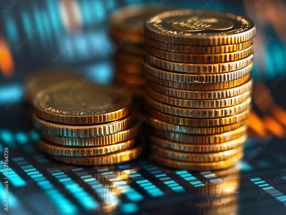 stack of coins Financial profitability and cost with graphic stock.