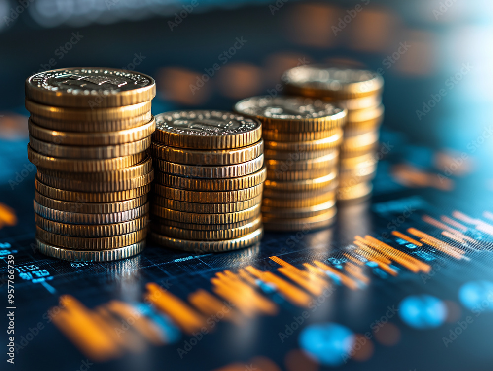 stack of coins Financial profitability and cost with graphic stock.
