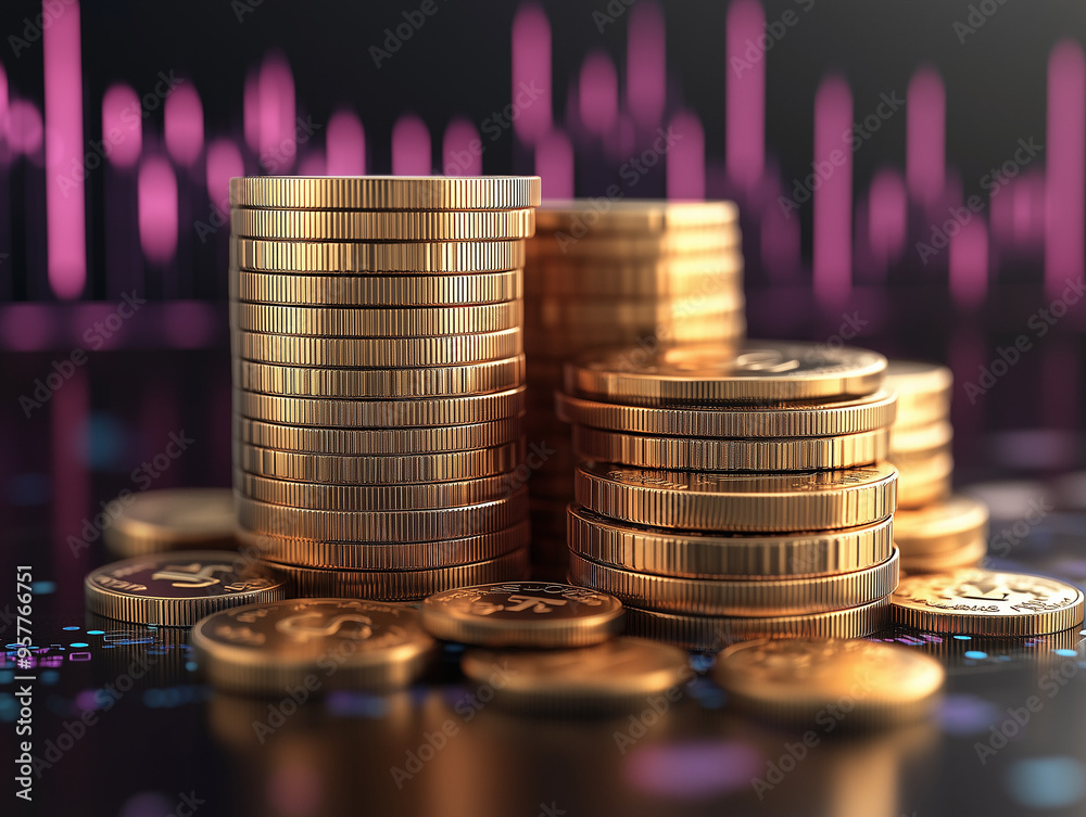 stack of coins Financial profitability and cost with graphic stock.
