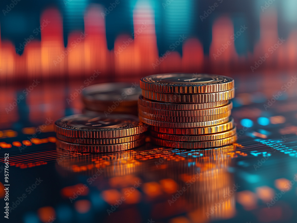stack of coins Financial profitability and cost with graphic stock.