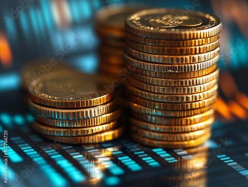stack of coins Financial profitability and cost with graphic stock.