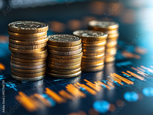 Obraz na płótnie stack of coins Financial profitability and cost with graphic stock. w salonie
