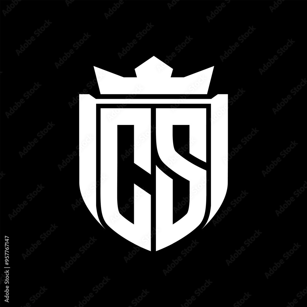 CS Letter logo shield shape inside shield badge crown on black background template design CS Letter logo shield shape inside shield badge crown on black background template design