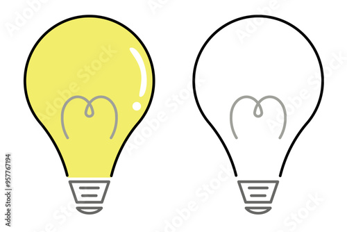 豆電球のアイコンイラスト　ひらめき　発見