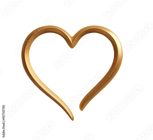 gold heart shape outline isolated on transparent background
