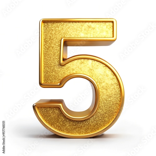 the number 5 with a shiny gold effect on a white background