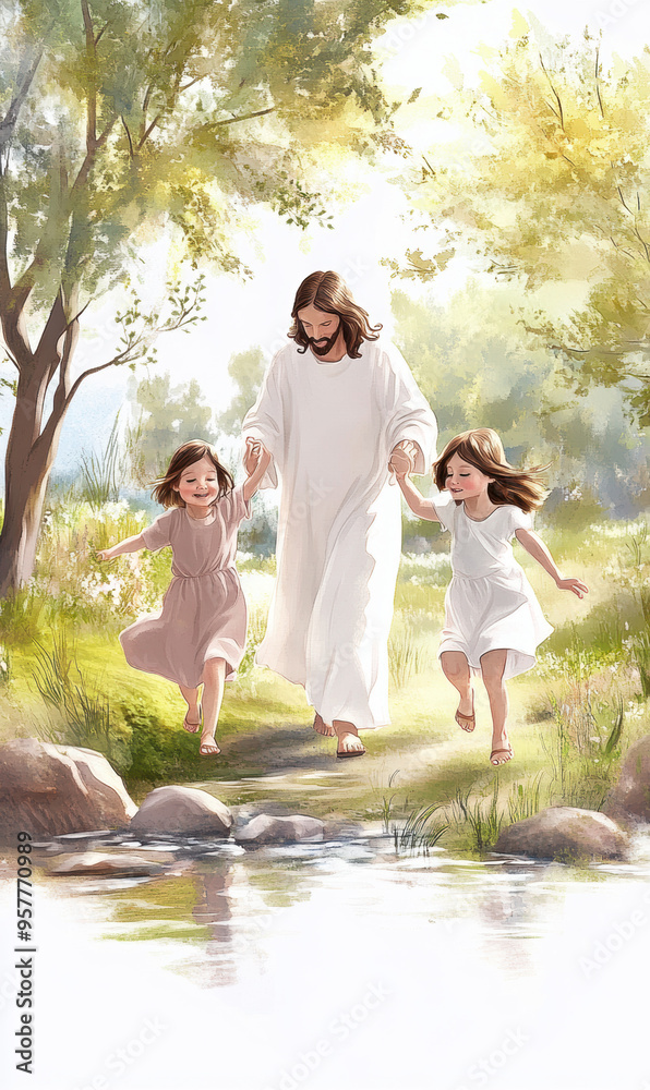 Fototapeta premium Jesus Christ and religion background with child