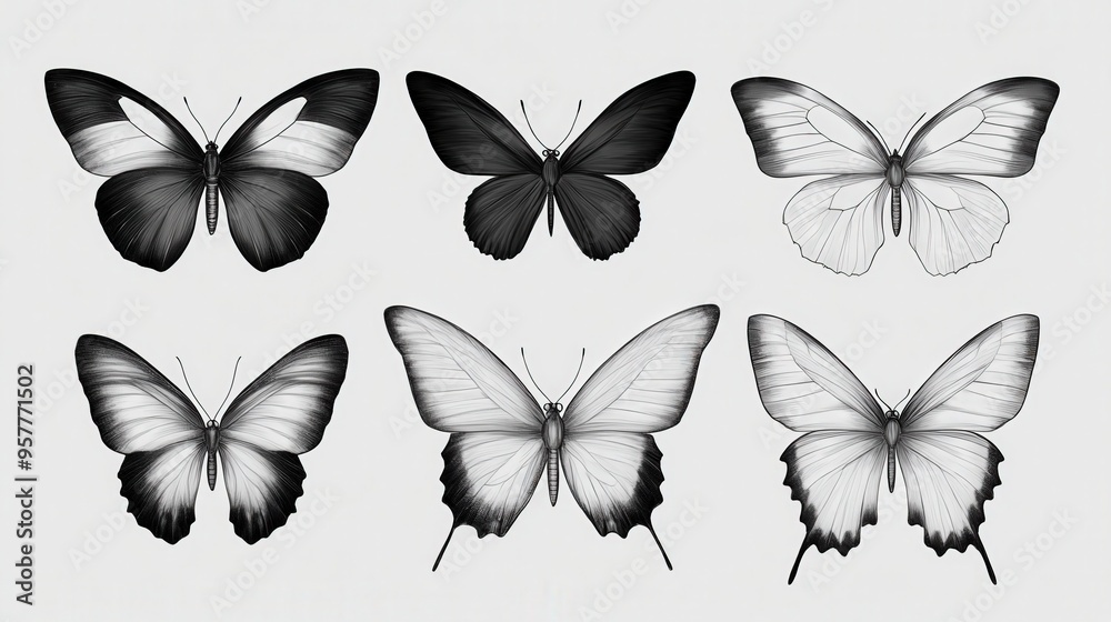 Minimalist Butterfly Shapes Collection - Five Simplistic and Symmetrical Designs with Clean Lines and Smooth Curves for Design Projects