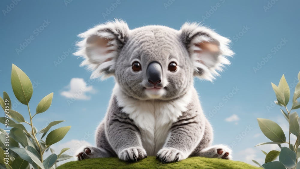 Cute koala in tree fluffy cloud Cute koala in tree fluffy cloud