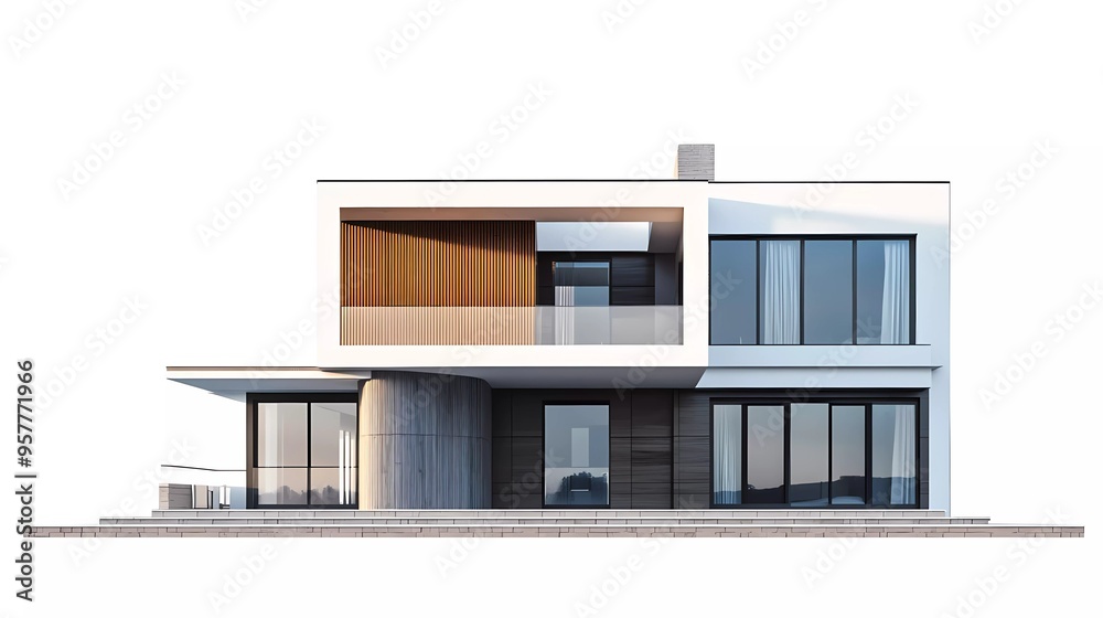 contemporary modern style house isolated on white background 3D rendering