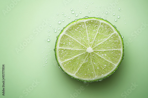 slice of lime against a light green background