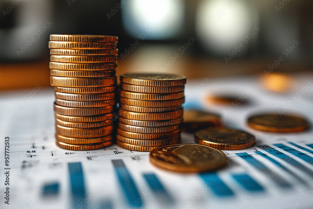 stack of coins Financial profitability and cost optimisation with graphic stock.