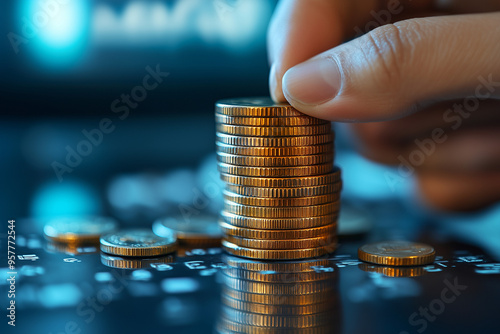 Obraz na płótnie stack of coins Financial profitability and cost optimisation with graphic stock. w salonie