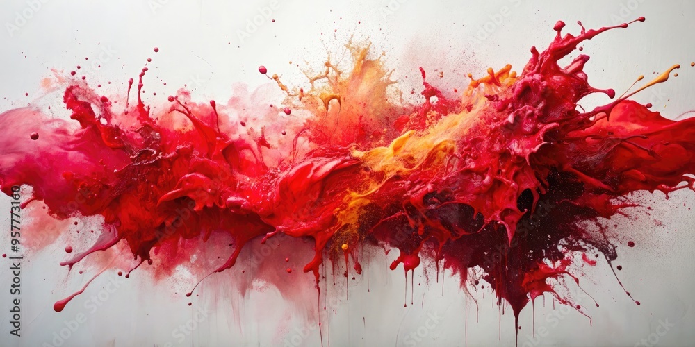 A dynamic splash of red and yellow paint. A dynamic splash of red and yellow paint.