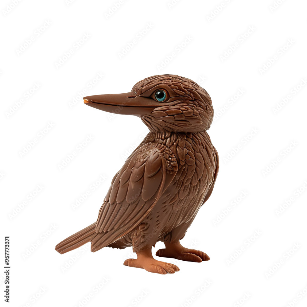 Fototapeta premium Front view of a chocolate Kingfisher figurine standing isolated on a white transparent background