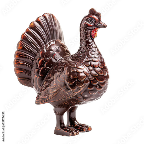 Front view of a chocolate Turkey figurine standing isolated on a white transparent background photo