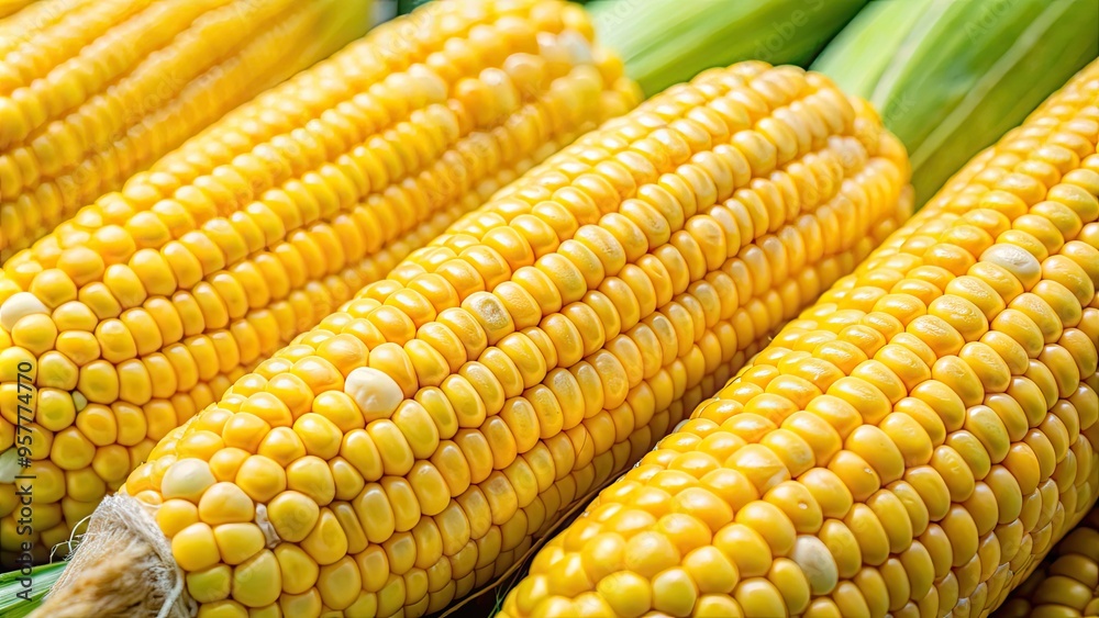 Golden ears of corn bask in the sunlight. Golden ears of corn bask in the sunlight.