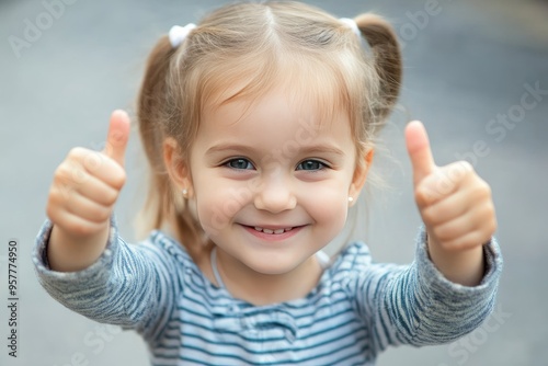 Happy Little Girl Giving Double Thumbs Up