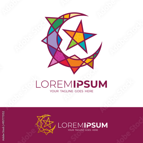 moon and stars logo with colorful crystal style, modern logos