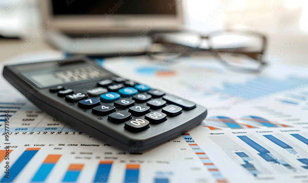 Calculator on financial statement and balance sheeet on desk of auditor. Concept of accounting and audit business. Calculator on financial statement and balance sheeet on desk of auditor. Concept of accounting and audit business.
