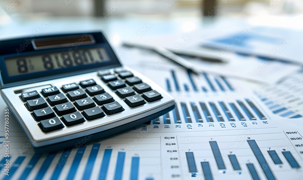 Calculator on financial statement and balance sheeet on desk of auditor. Concept of accounting and audit business. Calculator on financial statement and balance sheeet on desk of auditor. Concept of accounting and audit business.