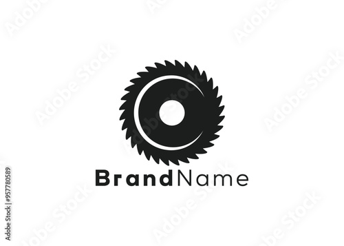 Minimalist wood cutting logo design template. Modern style sawmill logo