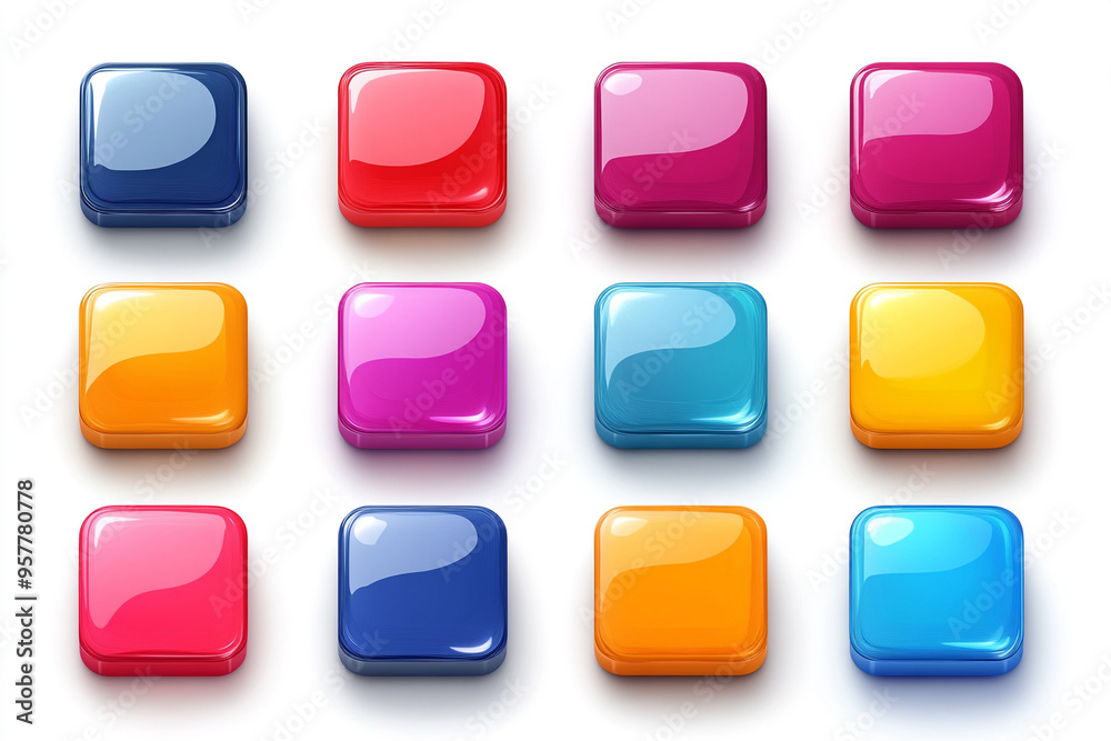 Colorful glossy buttons arranged in a grid pattern, perfect for user interface design or playful graphics. Colorful glossy buttons arranged in a grid pattern, perfect for user interface design or playful graphics.