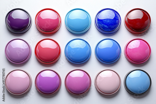 Colorful glossy buttons arranged in a grid, showcasing vibrant hues and smooth surfaces perfect for design backgrounds. Free Download Colorful glossy buttons arranged in a grid, showcasing vibrant hues and smooth surfaces perfect for design backgrounds. - GFXLoad