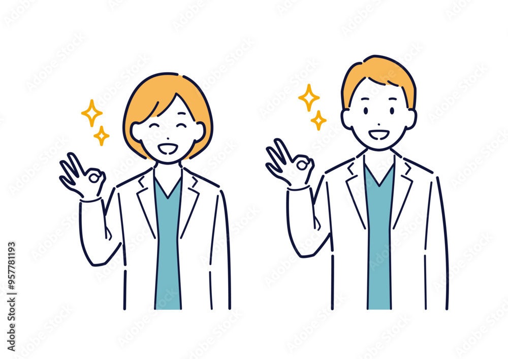 OKサインをする医師のイラスト＿上半身