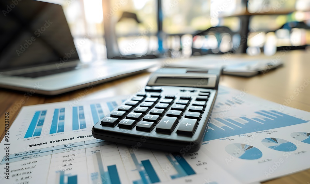 Calculator on financial statement and balance sheeet on desk of auditor. Concept of accounting and audit business. Calculator on financial statement and balance sheeet on desk of auditor. Concept of accounting and audit business.