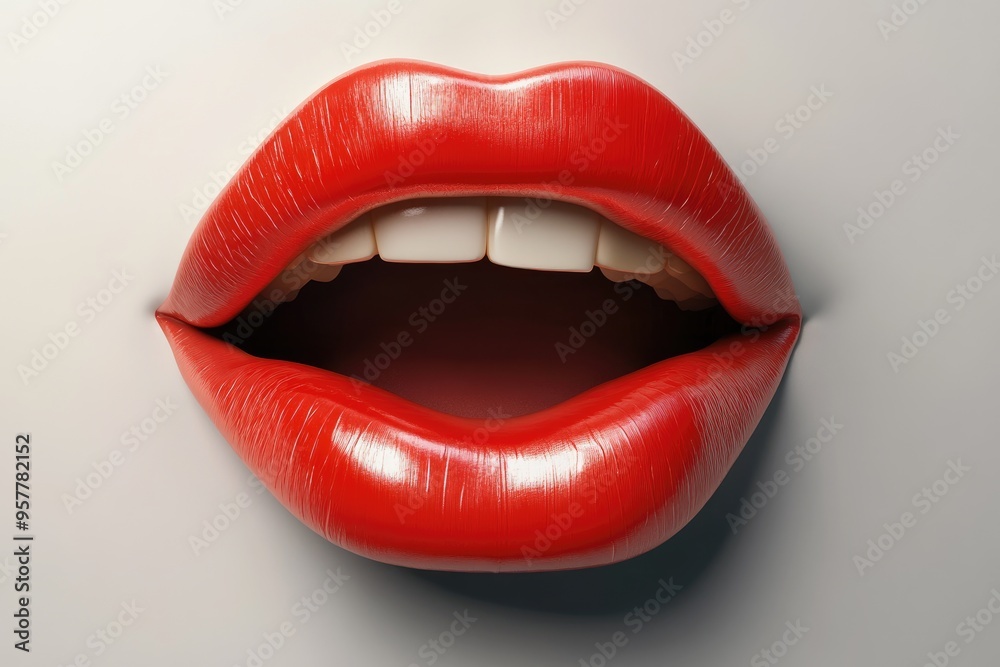 Obraz premium Close-up of Red Lips Partially Open, Revealing White Teeth